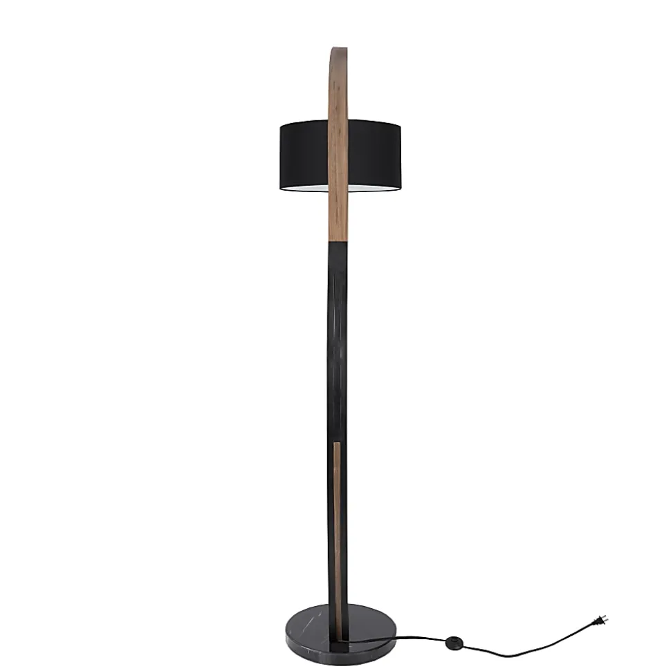 Lumisource Noah Mid-Century Modern Floor Lamp, Black Shade/Walnut & Black Marble Base