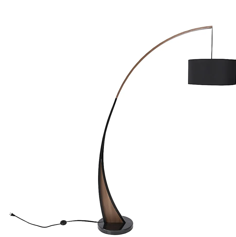 Lumisource Noah Mid-Century Modern Floor Lamp, Black Shade/Walnut & Black Marble Base
