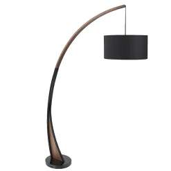 Lumisource Noah Mid-Century Modern Floor Lamp, Black Shade/Walnut & Black Marble Base