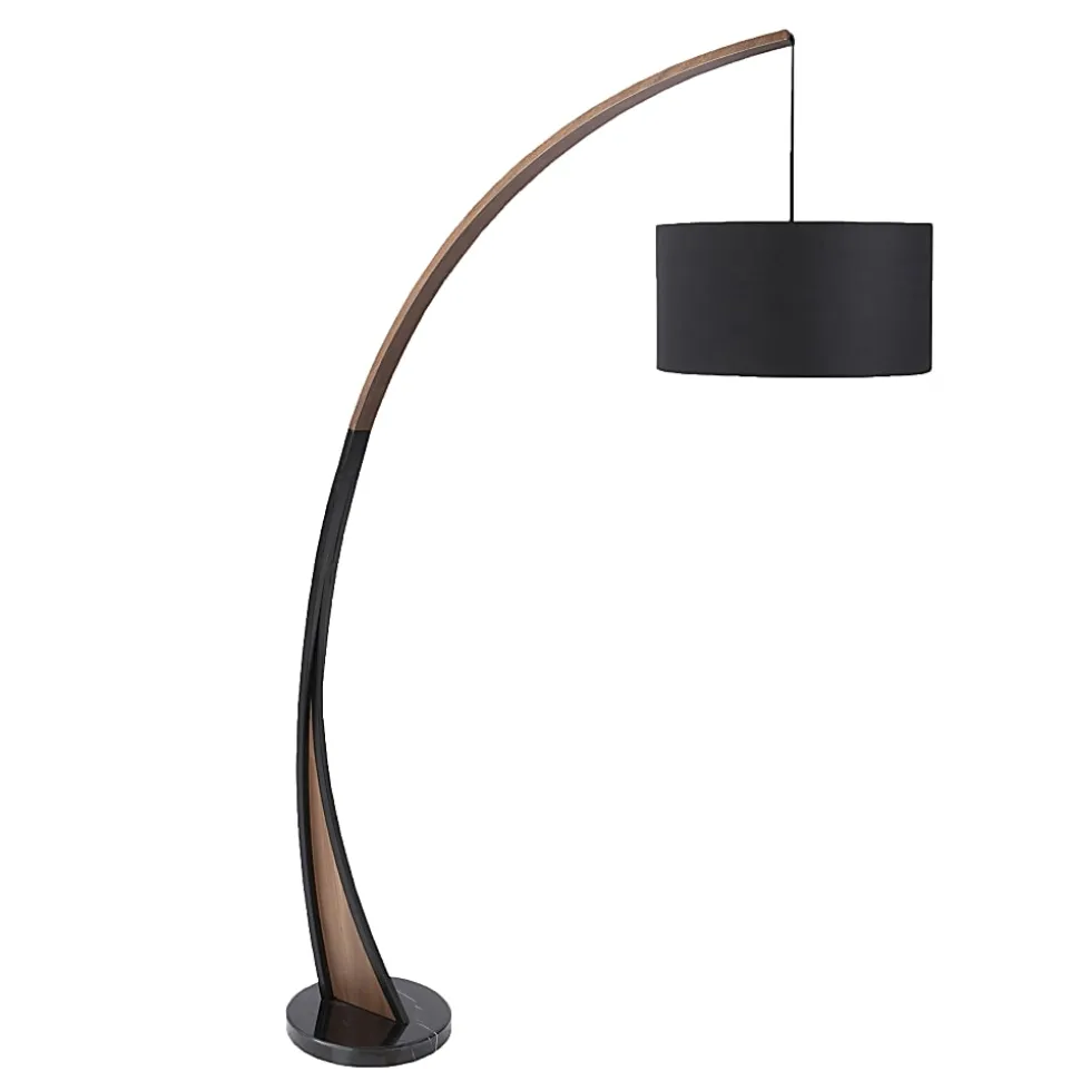 Lumisource Noah Mid-Century Modern Floor Lamp, Black Shade/Walnut & Black Marble Base