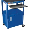 Luxor Adjustable Height Cart, With Cabinet/Pullout Tray, 16 5/8"H x 24"W x 17 1/2"D, Blue