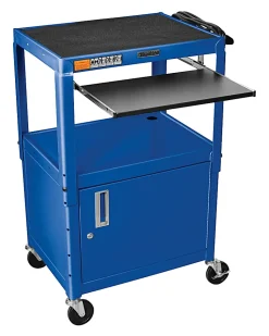 Luxor Adjustable Height Cart, With Cabinet/Pullout Tray, 16 5/8"H x 24"W x 17 1/2"D, Blue