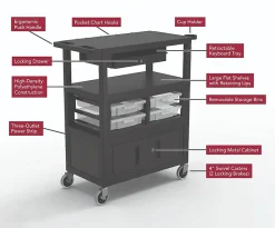Luxor Deluxe Teacher Cart, 35-5/8”H x 35-5/8”W x 18-1/4”D, Black