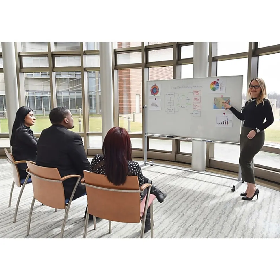 Luxor Double-Sided Magnetic Mobile Dry-Erase Whiteboard, 40" x 72", Aluminum Frame With Silver Finish
