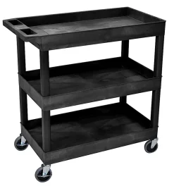 Luxor E-Series 3-Tub Plastic Utility Cart, 36 1/4"H x 35 1/4"W x 18"D, Black