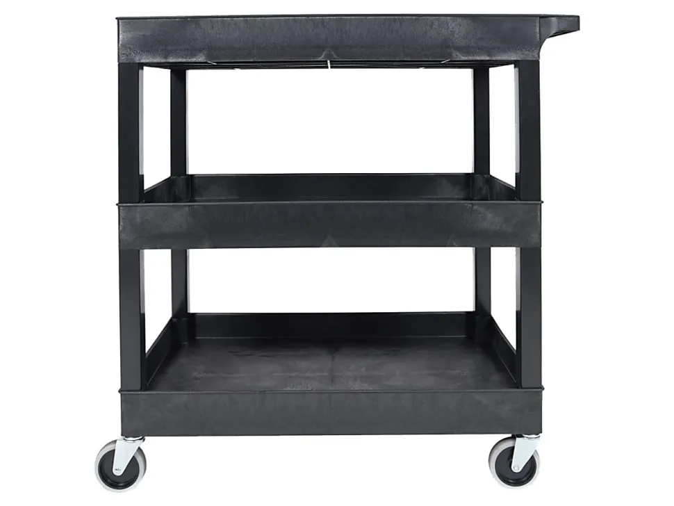 Luxor E-Series 3-Tub Plastic Utility Cart, 36 1/4"H x 35 1/4"W x 18"D, Black