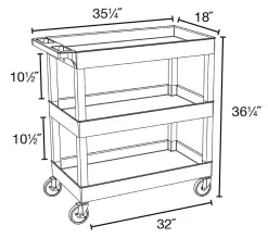 Luxor E-Series 3-Tub Plastic Utility Cart, 36 1/4