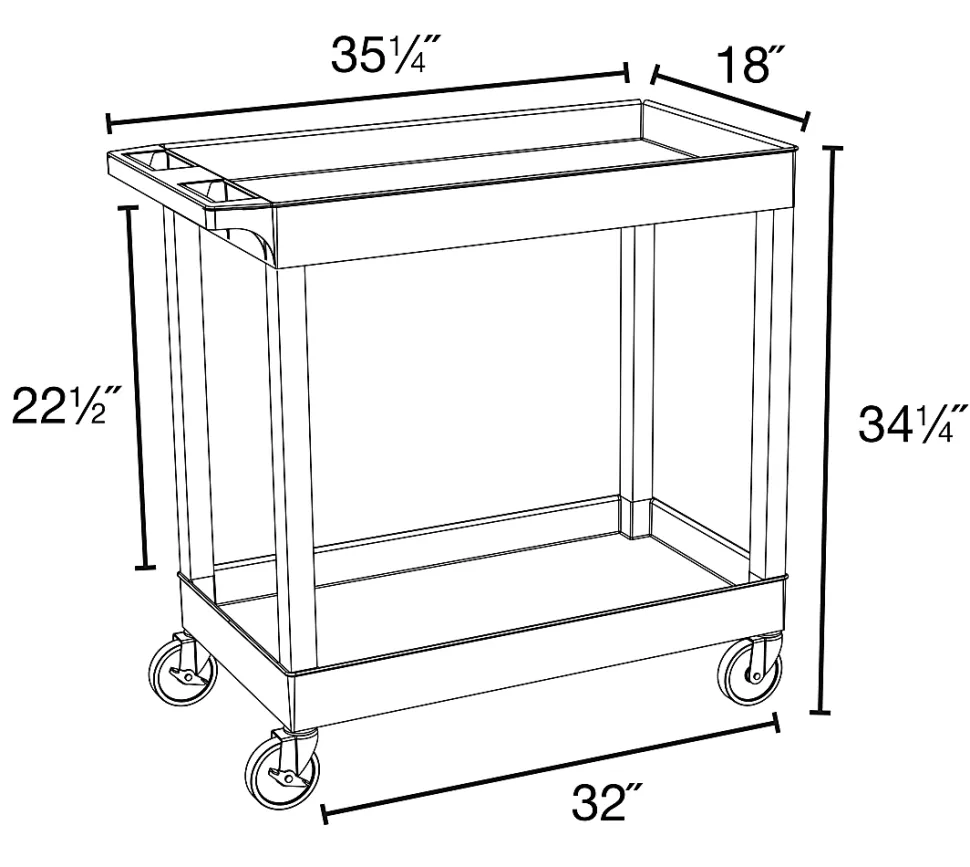 Luxor E-Series 2-Tub Plastic Utility Cart, 36 1/4"H x 35 1/4"W x 18"D, Black