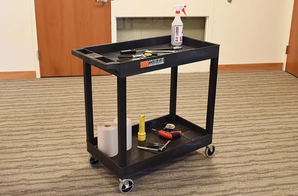 Luxor E-Series 2-Tub Plastic Utility Cart, 36 1/4"H x 35 1/4"W x 18"D, Black