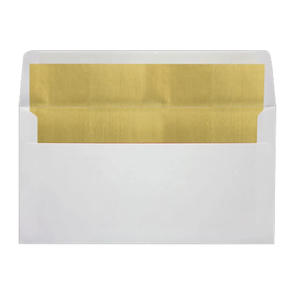 LUX Photo Greeting Foil-Lined Invitation Envelopes, A7, Peel & Stick Closure, White/Gold, Pack Of 1,000