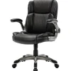 LYS NuSparc Flip Armrest Mid Back Leather Chair, Black/Silver