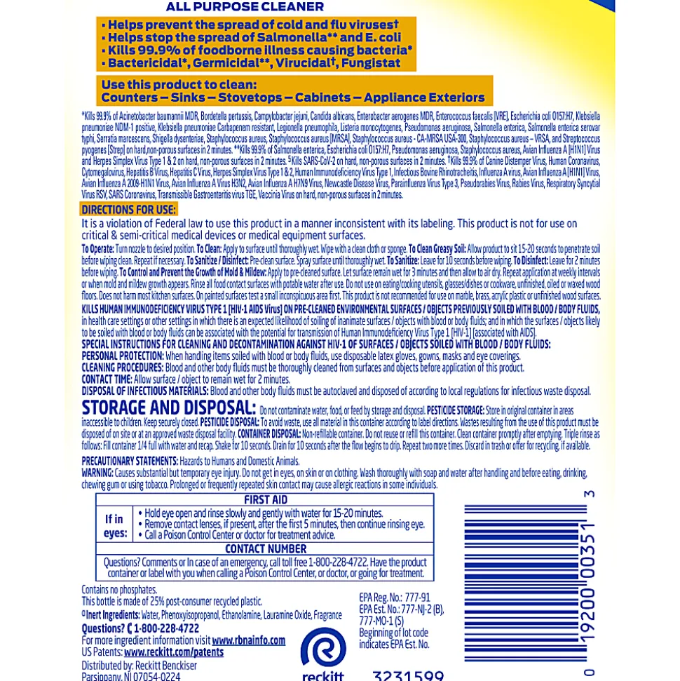 Lysol® Advanced Deep Clean All-Purpose Cleaner, 32 Oz, Lemon Breeze, Case Of 12 Bottles