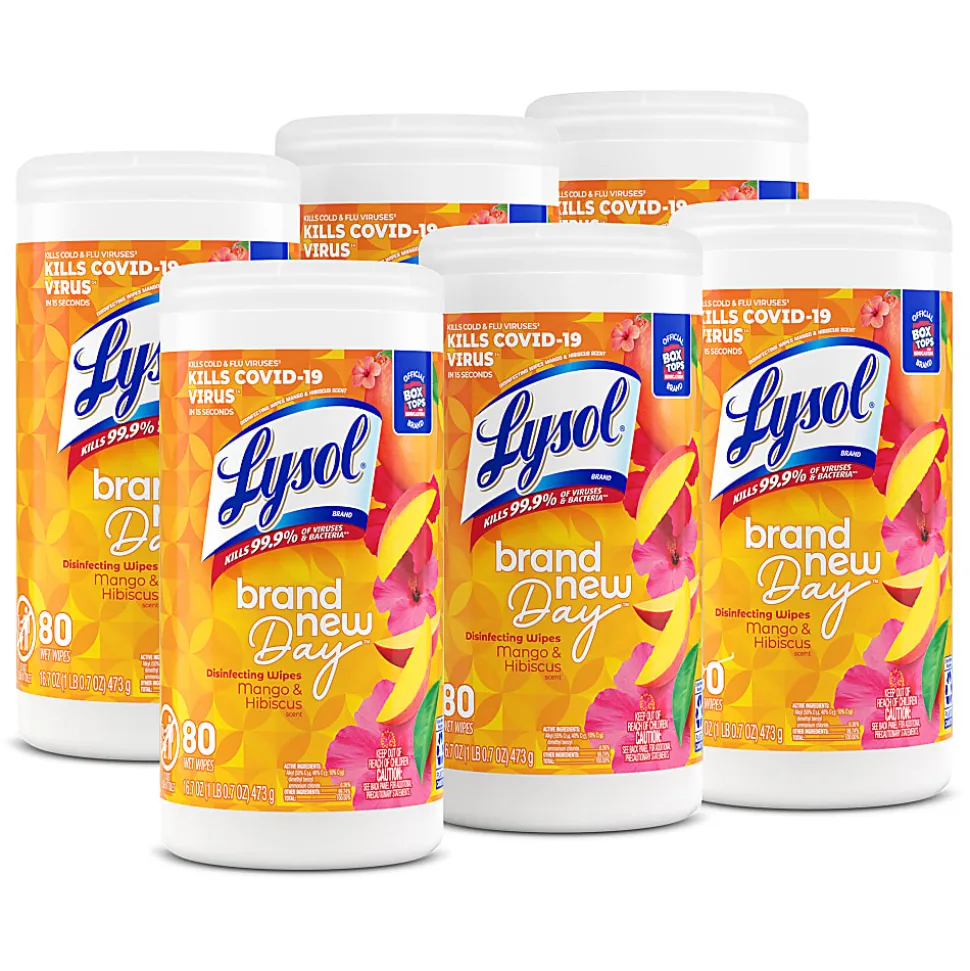 Lysol Brand New Day Disinfecting Wipes - Mango and Hibiscus Scent - 80 / Canister - 6 / Carton - White