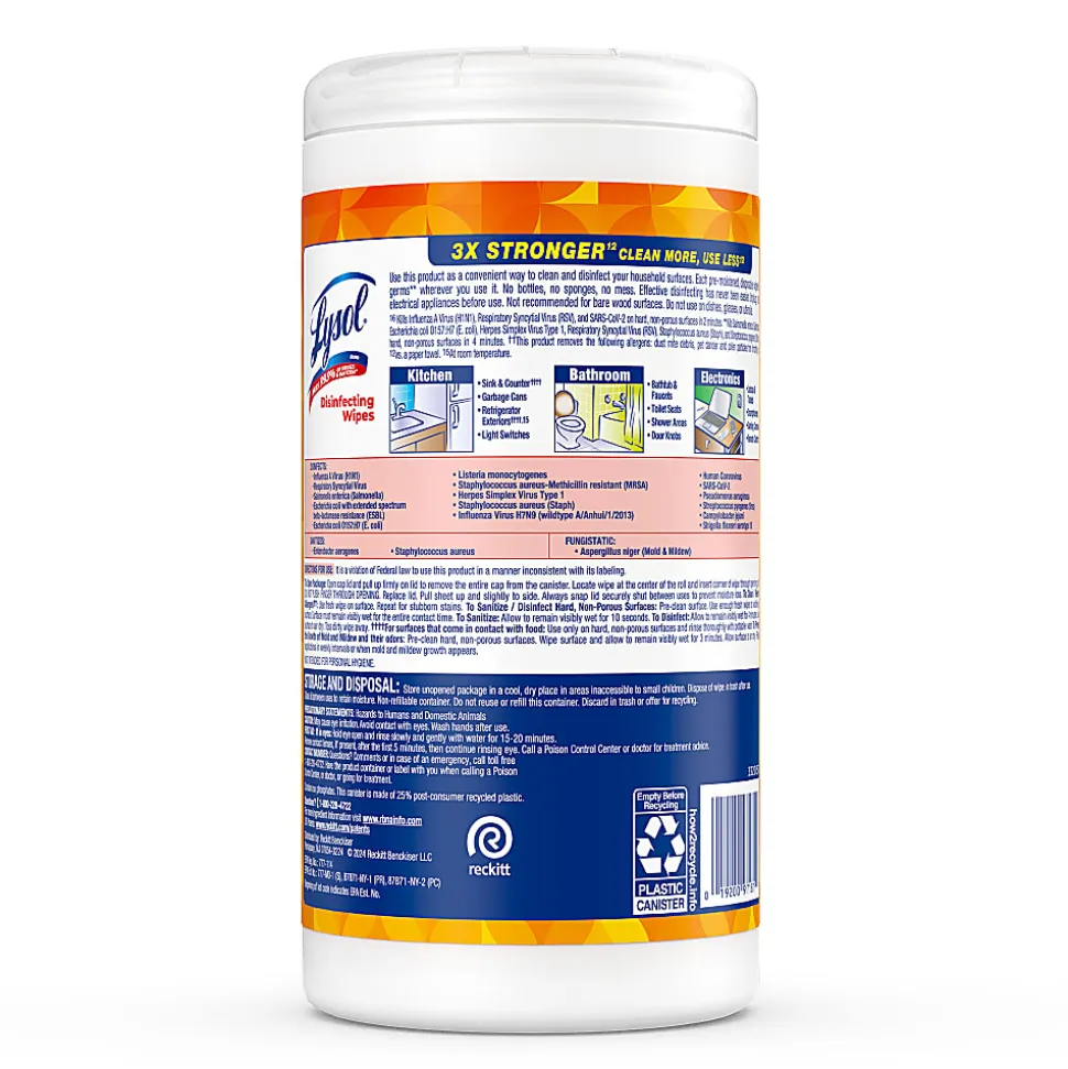 Lysol Brand New Day Disinfecting Wipes - Mango and Hibiscus Scent - 80 / Canister - 6 / Carton - White