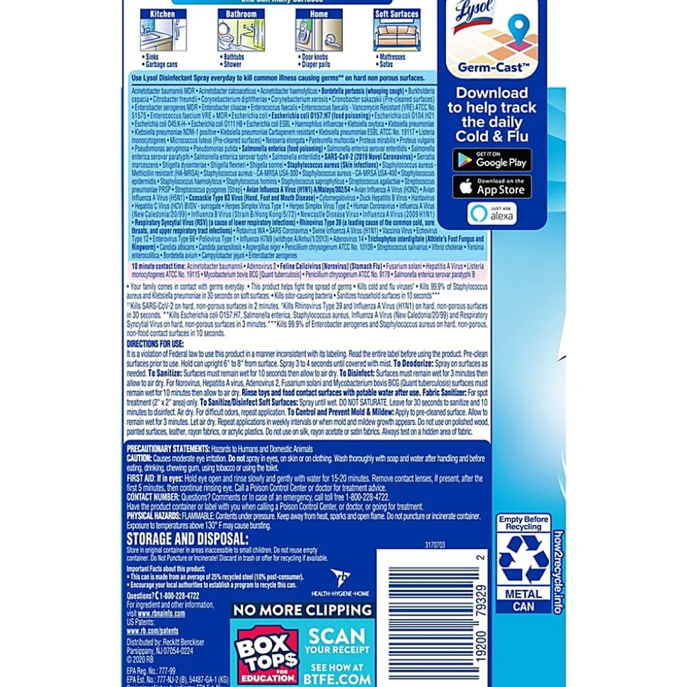 Lysol Crisp Linen Disinfectant Spray, 19 Oz, 12/Case, 1920079329