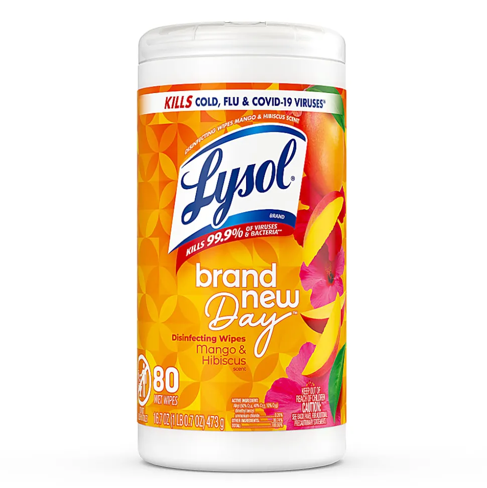 Lysol® Designer Tub Disinfecting Wipes, Mango and Hibiscus Scent, Canister Of 80 Wipes