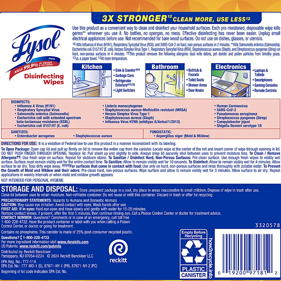 Lysol® Designer Tub Disinfecting Wipes, Mango and Hibiscus Scent, Canister Of 80 Wipes