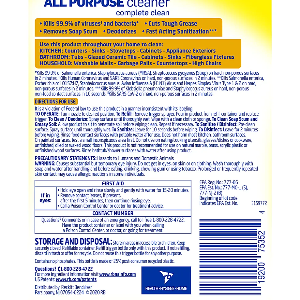 Lysol® Disinfectant All-Purpose Cleaner, Lemon Breeze Scent, 32 Oz Bottle, Box Of 12
