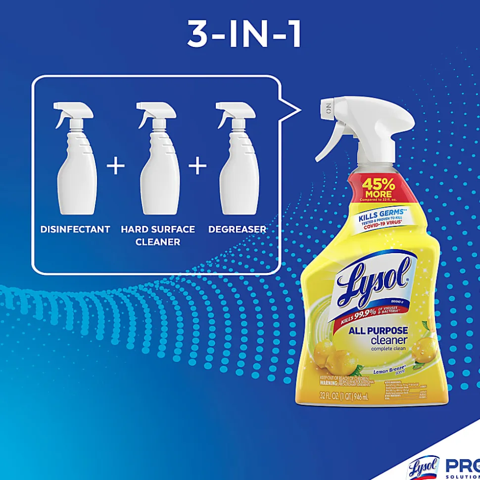 Lysol® Disinfectant All-Purpose Cleaner, Lemon Breeze Scent, 32 Oz Bottle, Box Of 12