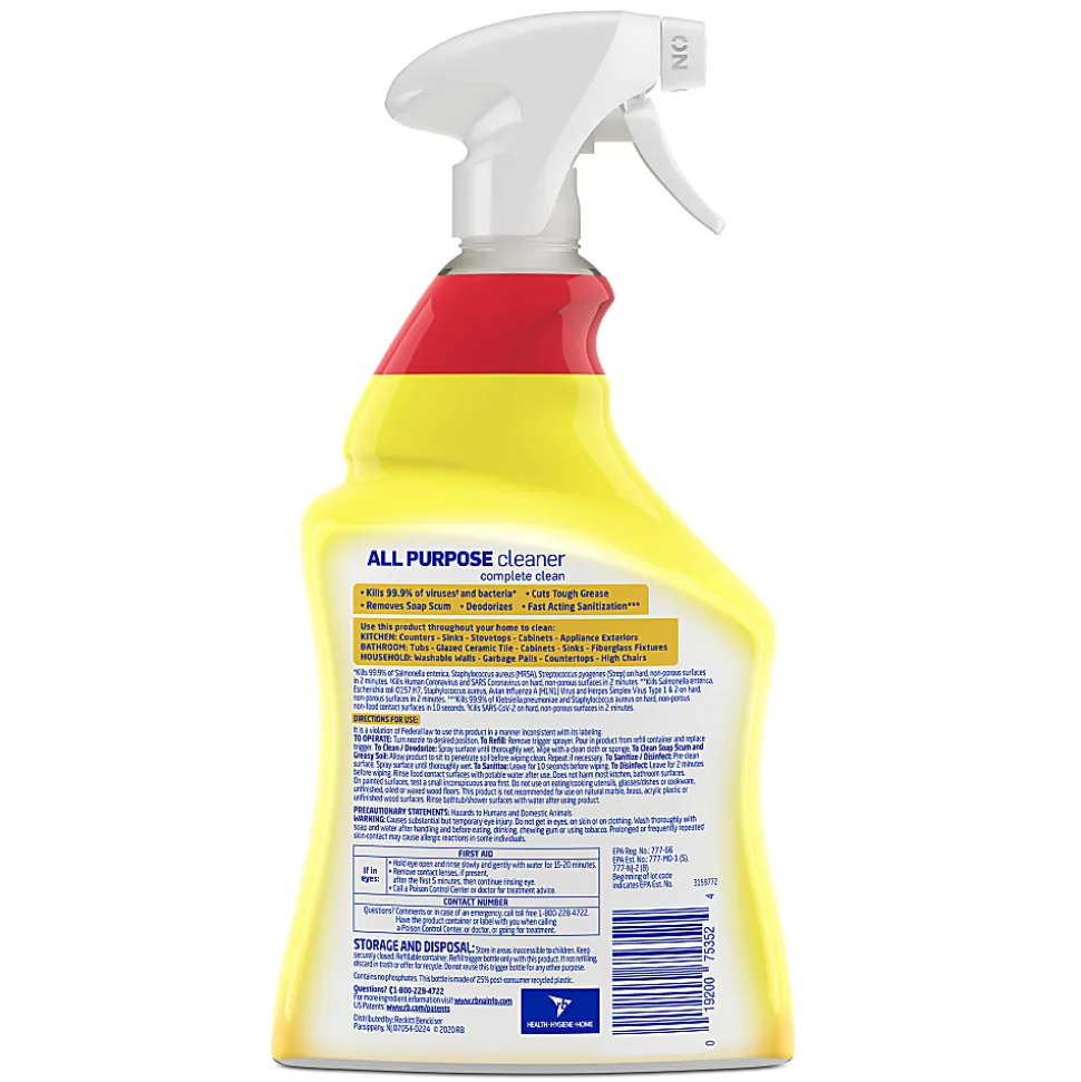 Lysol® Disinfectant All-Purpose Cleaner, Lemon Breeze Scent, 32 Oz Bottle, Box Of 12