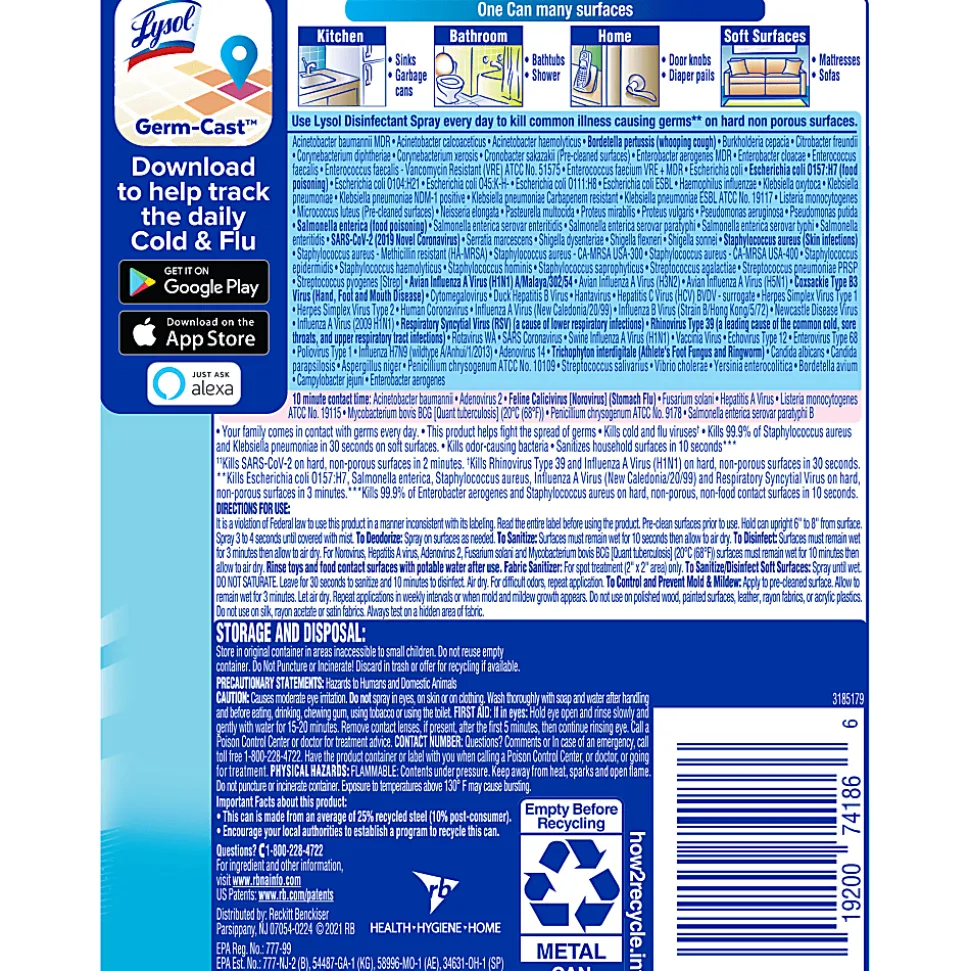 Lysol Disinfectant Spray, Crisp Linen Scent, 12.5 Oz Bottle