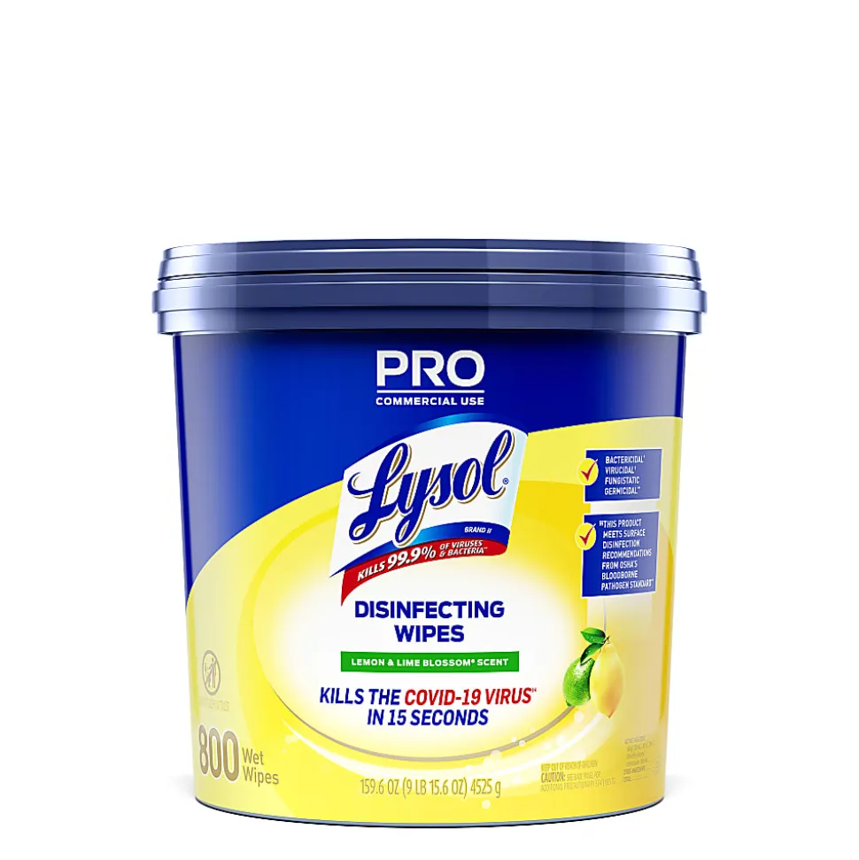Lysol Disinfecting Wipe Bucket w/Wipes - Lemon & Lime Blossom Scent - 8" Length x 6" Width - 800 Each - White