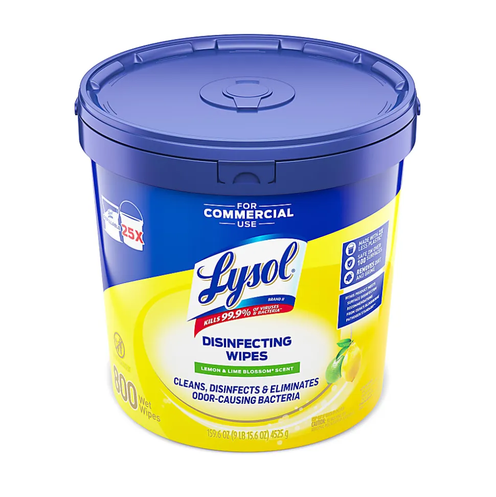 Lysol Disinfecting Wipe Bucket w/Wipes - Lemon & Lime Blossom Scent - 8" Length x 6" Width - 800 Each - White