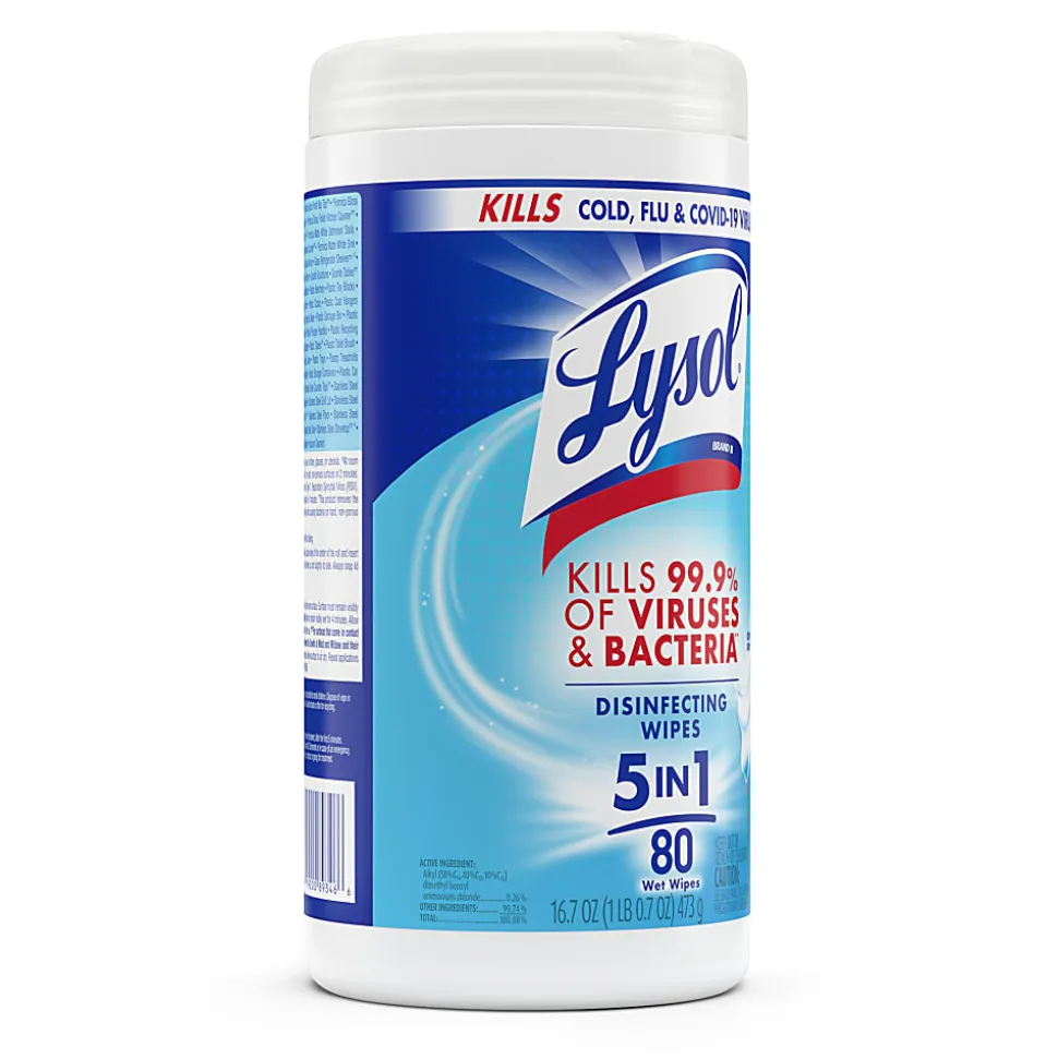 Lysol® Disinfecting Wipes, Crisp Linen Scent, 7" x 7.25", Canister Of 80