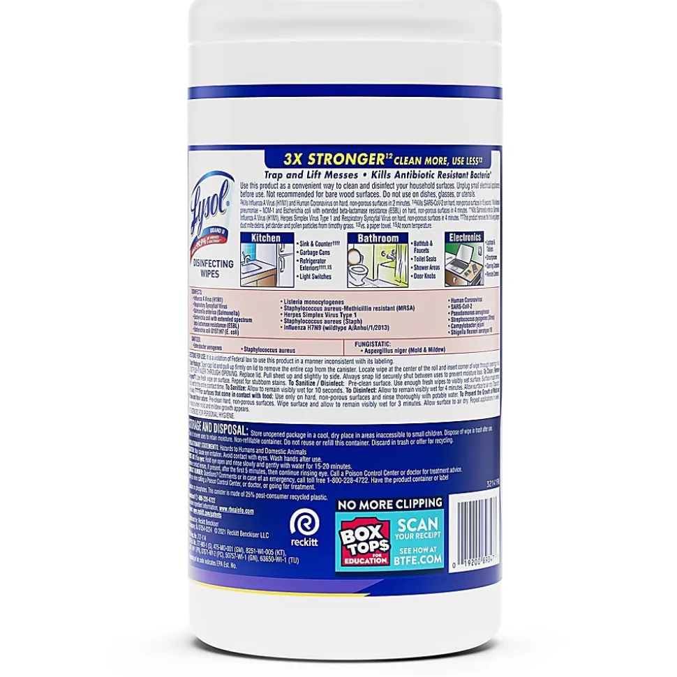 Lysol® Disinfecting Wipes, Early Morning Breeze Scent, 80 Wipes Per Canister, Carton Of 6 Canisters