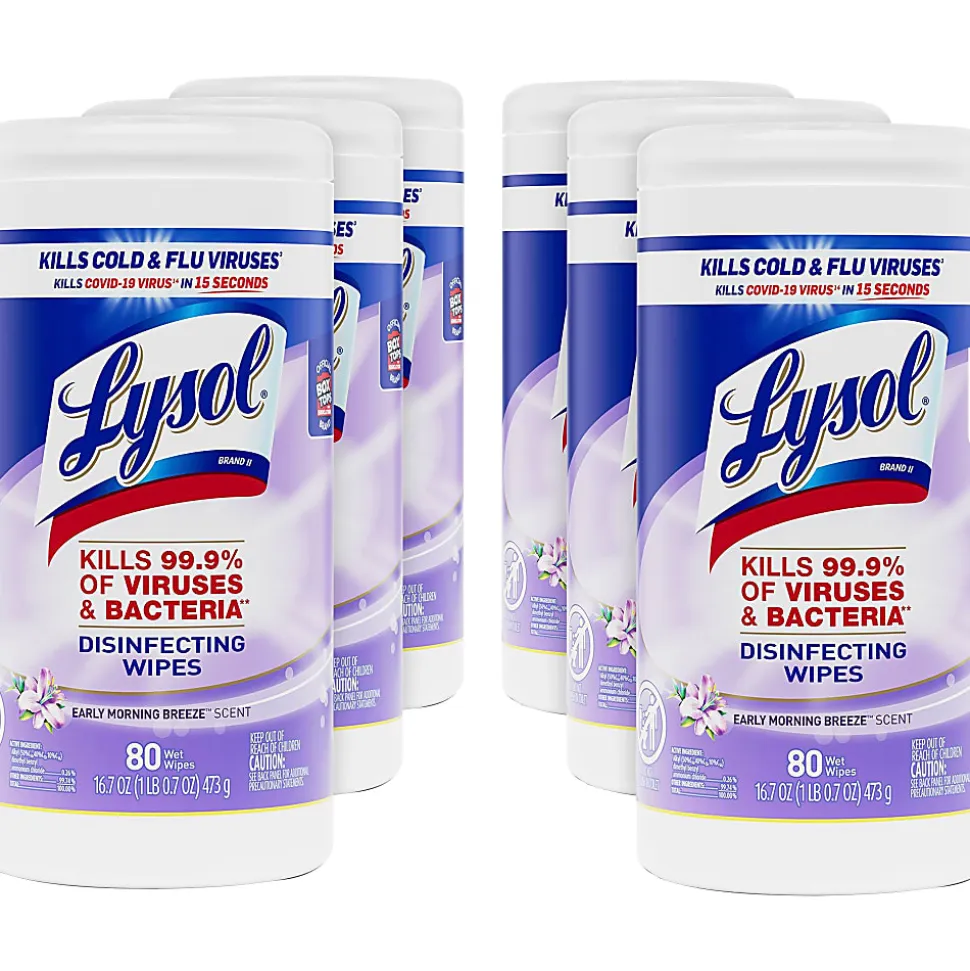 Lysol® Disinfecting Wipes, Early Morning Breeze Scent, 80 Wipes Per Canister, Carton Of 6 Canisters