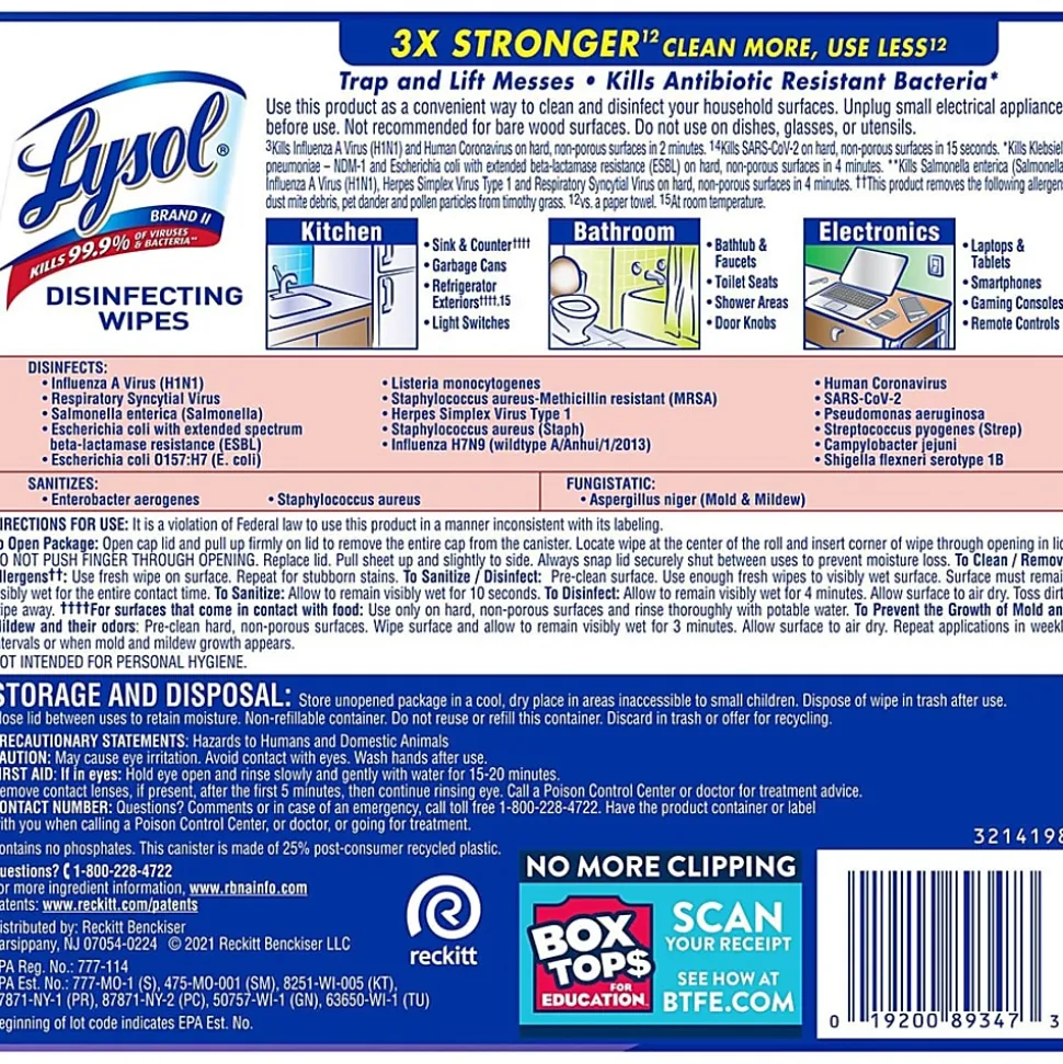 Lysol® Disinfecting Wipes, Early Morning Breeze Scent, 80 Wipes Per Canister, Carton Of 6 Canisters
