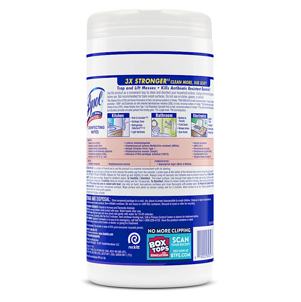 Lysol® Disinfecting Wipes, Early Morning Breeze Scent, 7" x 7.25", Canister Of 80
