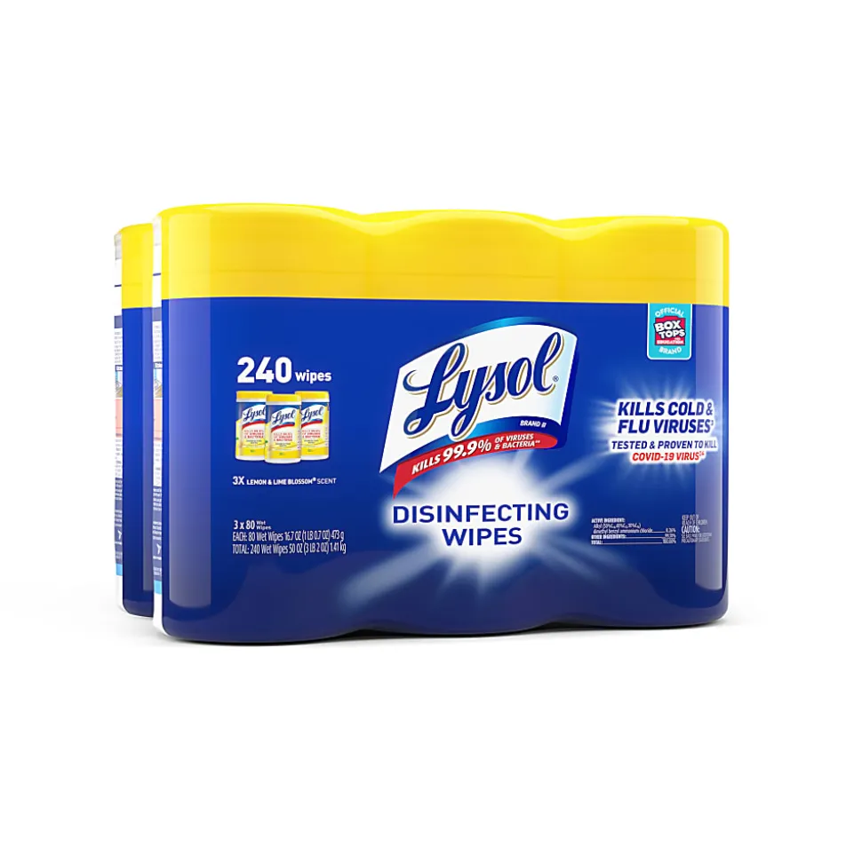 Lysol® Disinfecting Wipes, Lemon Lime Blossom Scent, 80 Wipes Per Canister, Carton Of 6 Canisters