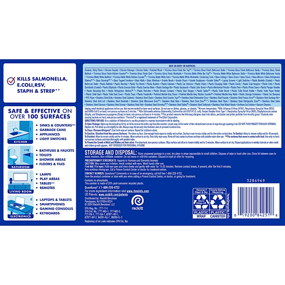 Lysol® Disinfecting Wipes, Lemon Lime Blossom Scent, 80 Wipes Per Canister, Carton Of 6 Canisters