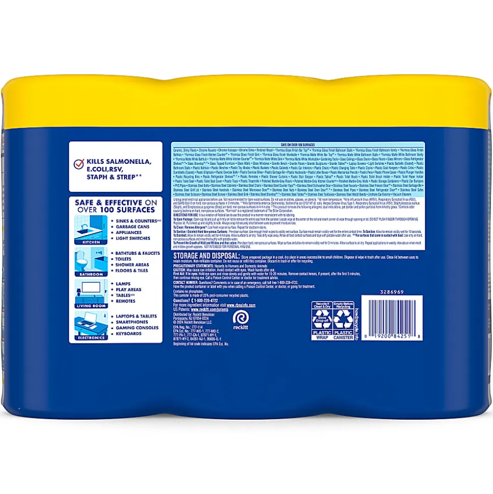 Lysol® Disinfecting Wipes, Lemon & Lime Blossom® Scent, 7" x 7.25", 80 Wipes Per Canister, Case Of 3 Canisters