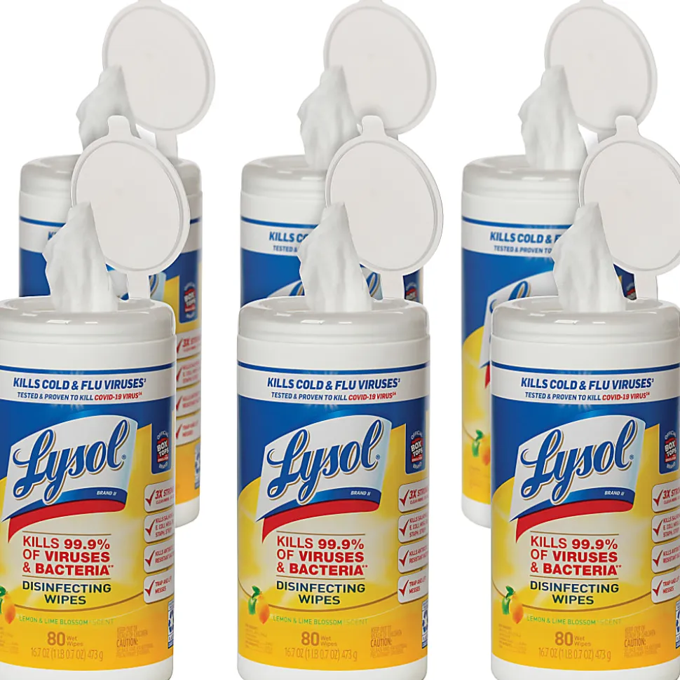 Lysol Disinfecting Wipes - Lemon Lime Scent - 80 Wipes per Canister - 6 Canisters per Box