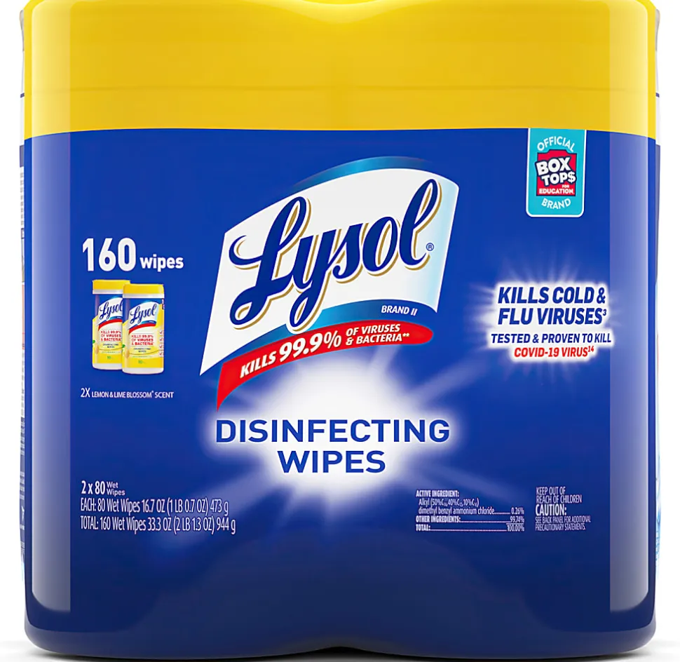 Lysol® Disinfecting Wipes, Lemon Lime Scent, 80 Wipes Per Canister, Carton Of 6 Canisters