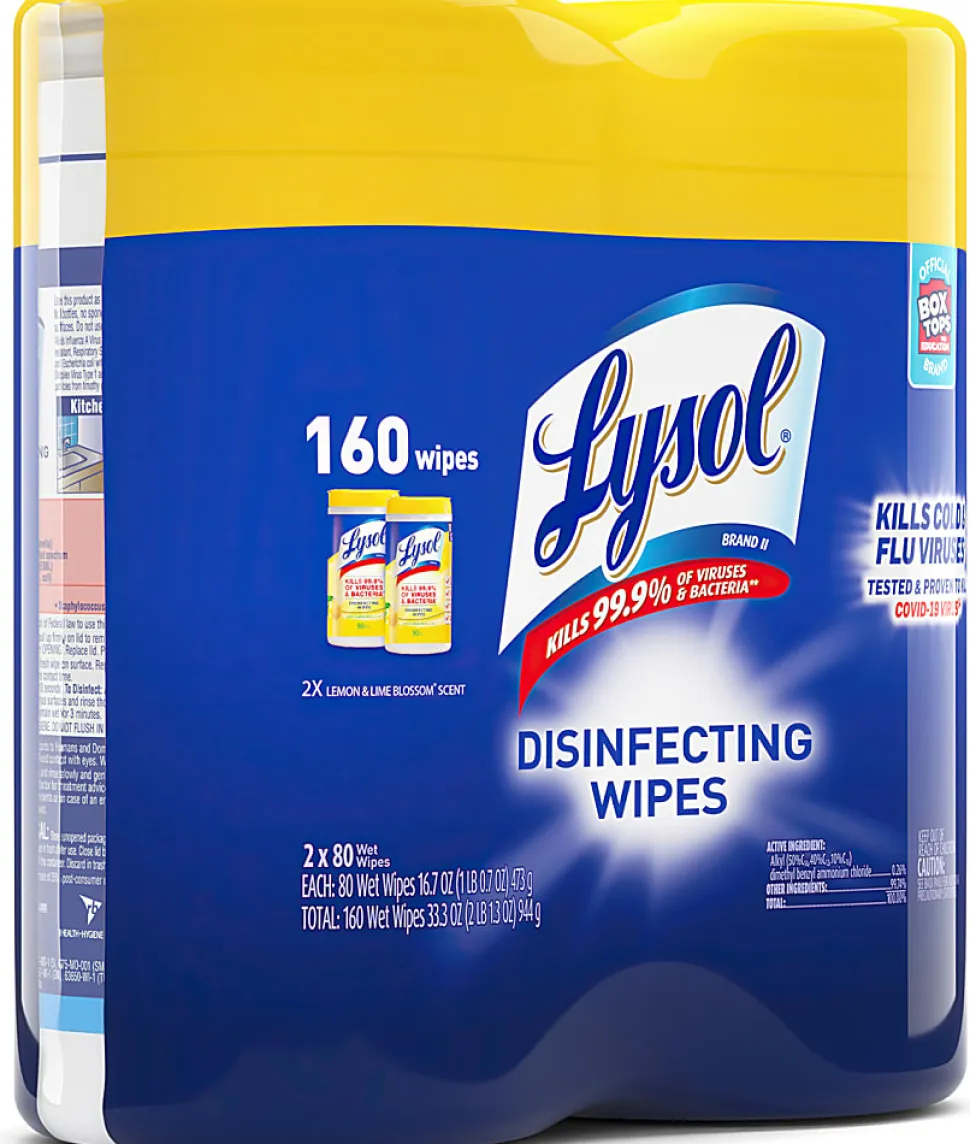 Lysol® Disinfecting Wipes, Lemon Lime Scent, 80 Wipes Per Canister, Carton Of 6 Canisters