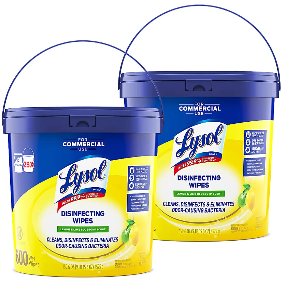 Lysol® Professional Disinfecting Wipe Buckets, 8” x 6”, White, 800 Sheets Per Bucket, Set Of 2 Buckets
