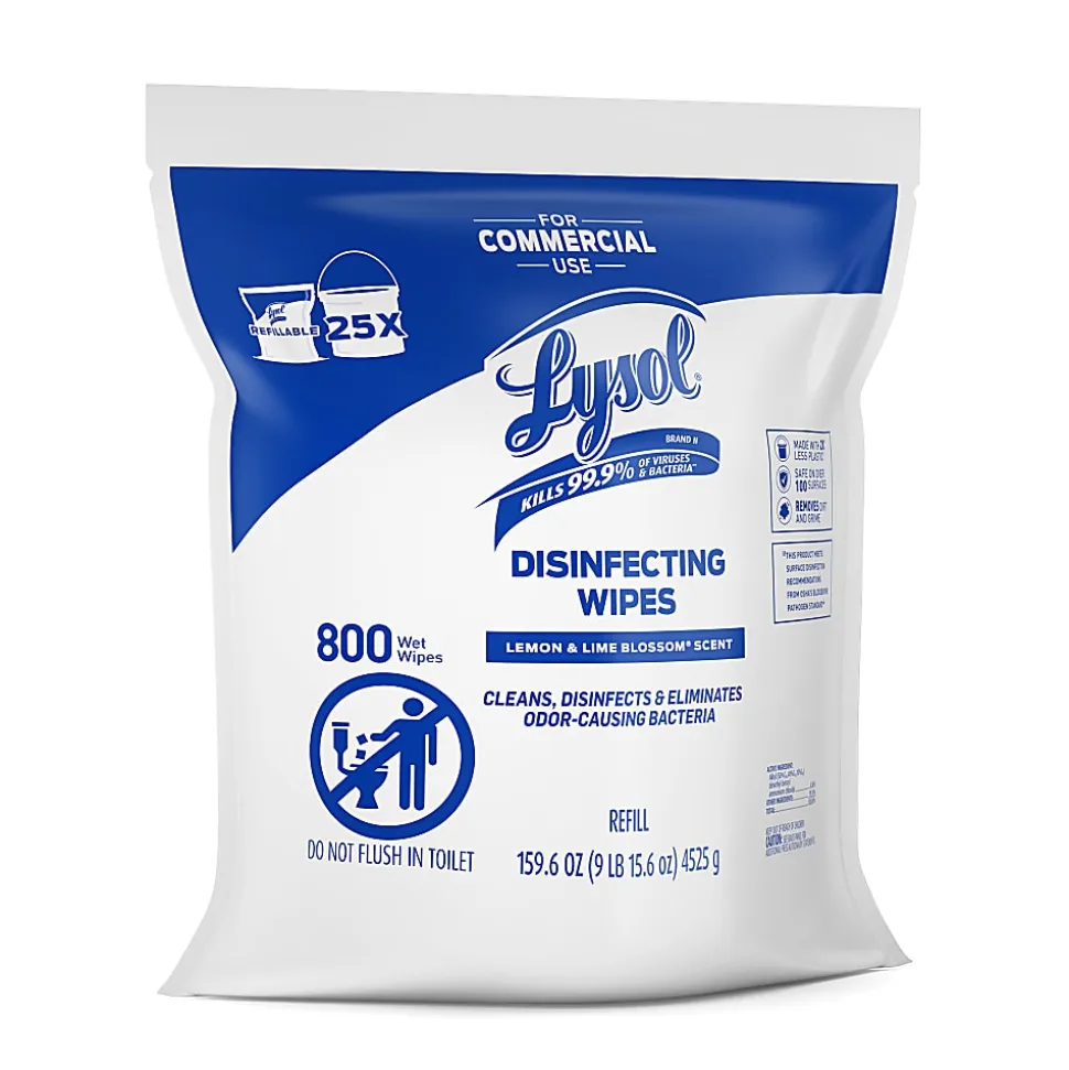 Lysol Professional Disinfecting Wipes Bucket Refill - Ready-To-Use Wipe - Lemon & Lime Blossom Scent - 800 Each - White