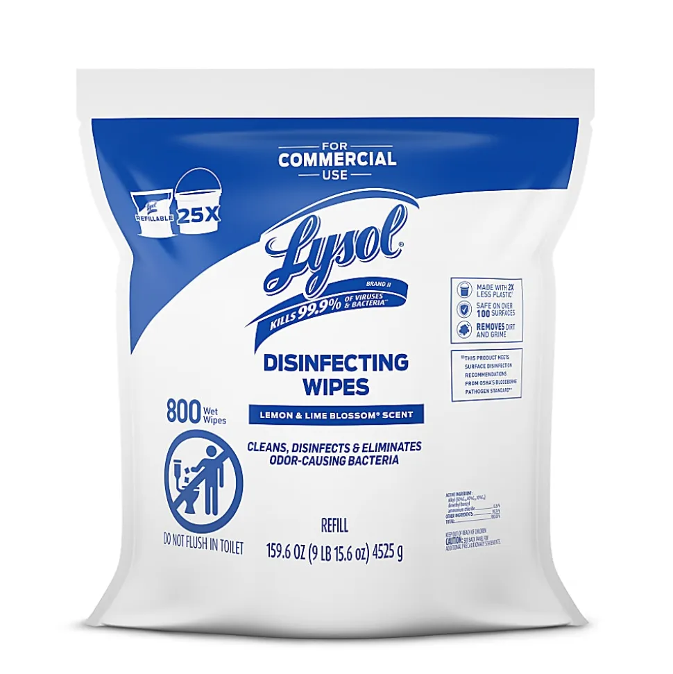 Lysol Professional Disinfecting Wipes Bucket Refill - Ready-To-Use Wipe - Lemon & Lime Blossom Scent - 800 Each - White