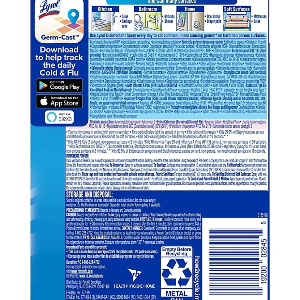 Lysol Spring Waterfall Disinfectant Spray - Ready-To-Use Spray - 12.5 fl oz (0.4 quart) - Spring Waterfall Scent - 1 Each - Clear
