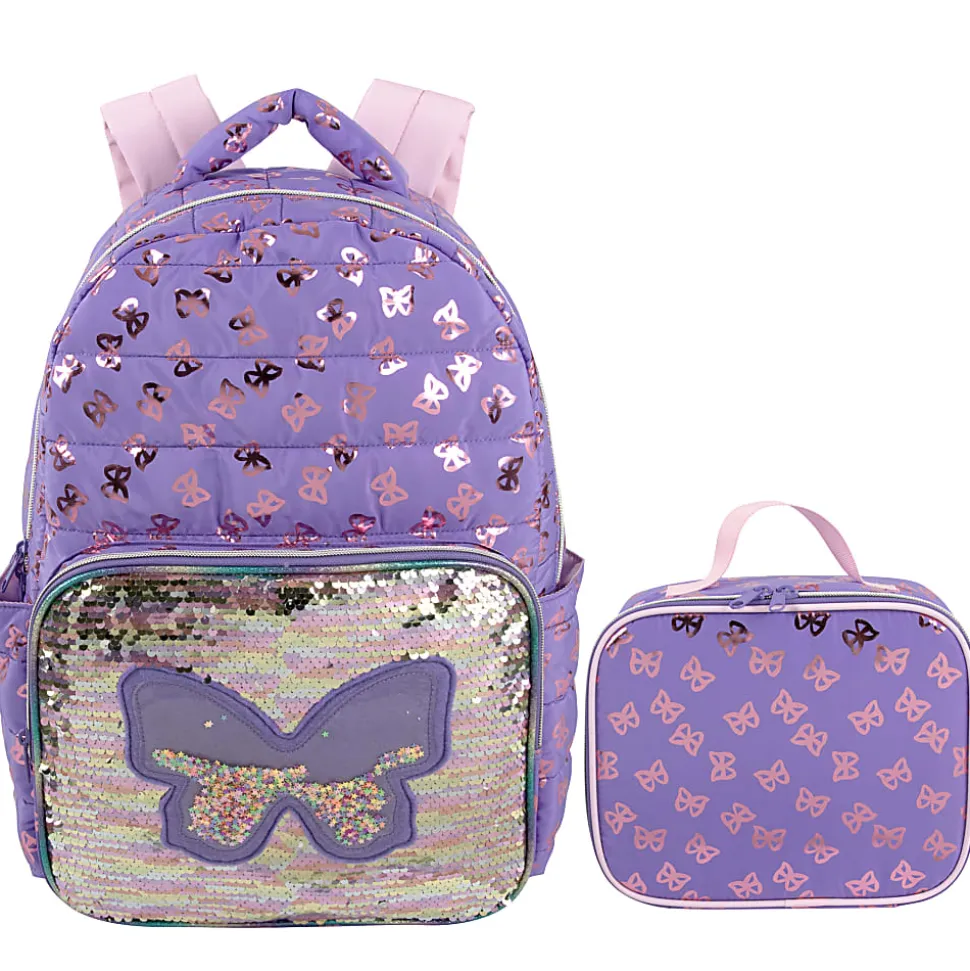 Madison & Dakota Butterfly Quilted Backpack With Lunch Box, Purple
