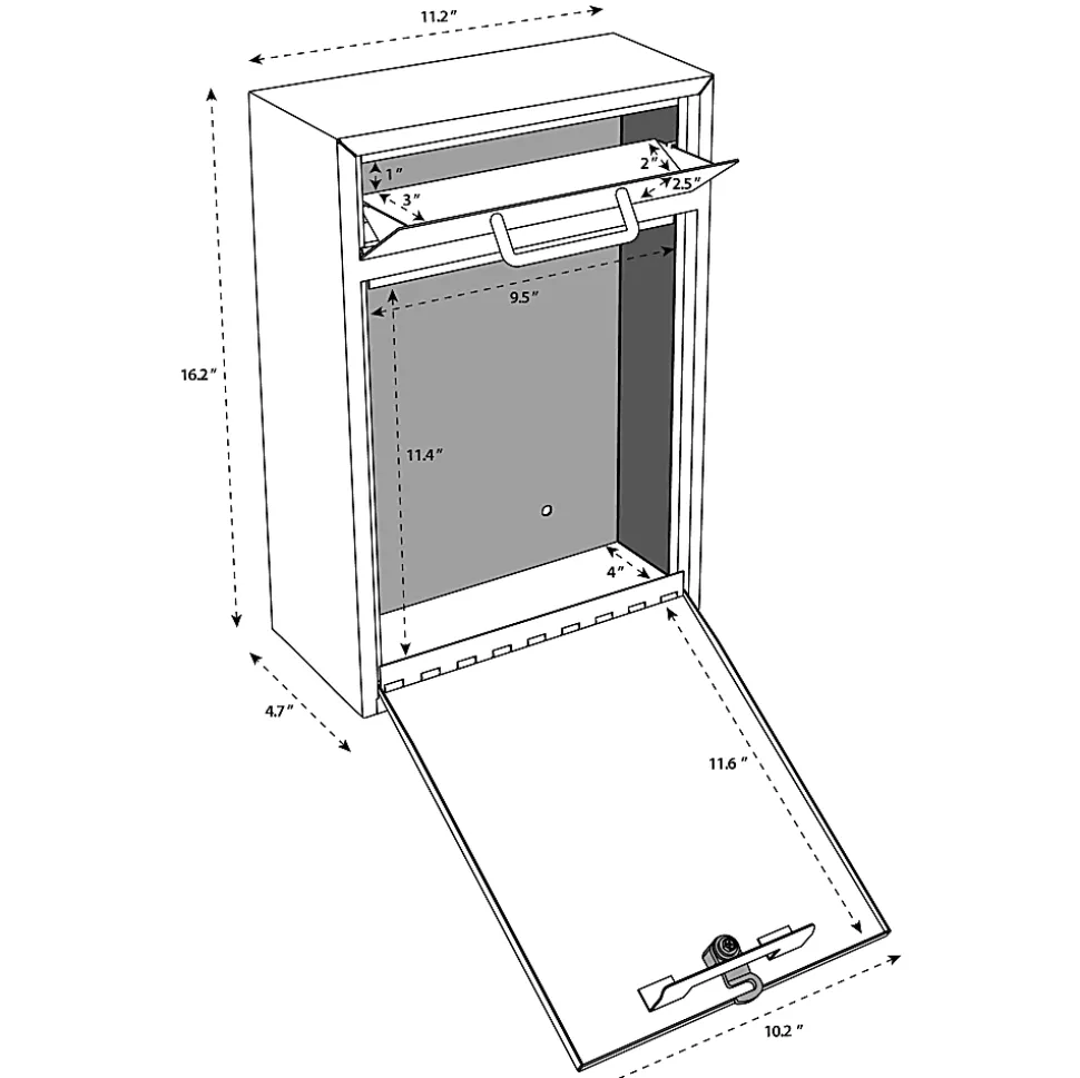 Mail Boss Locking Security Drop Box, 16 1/4"H x 11 1/4"W x 4 3/4"D, Granite