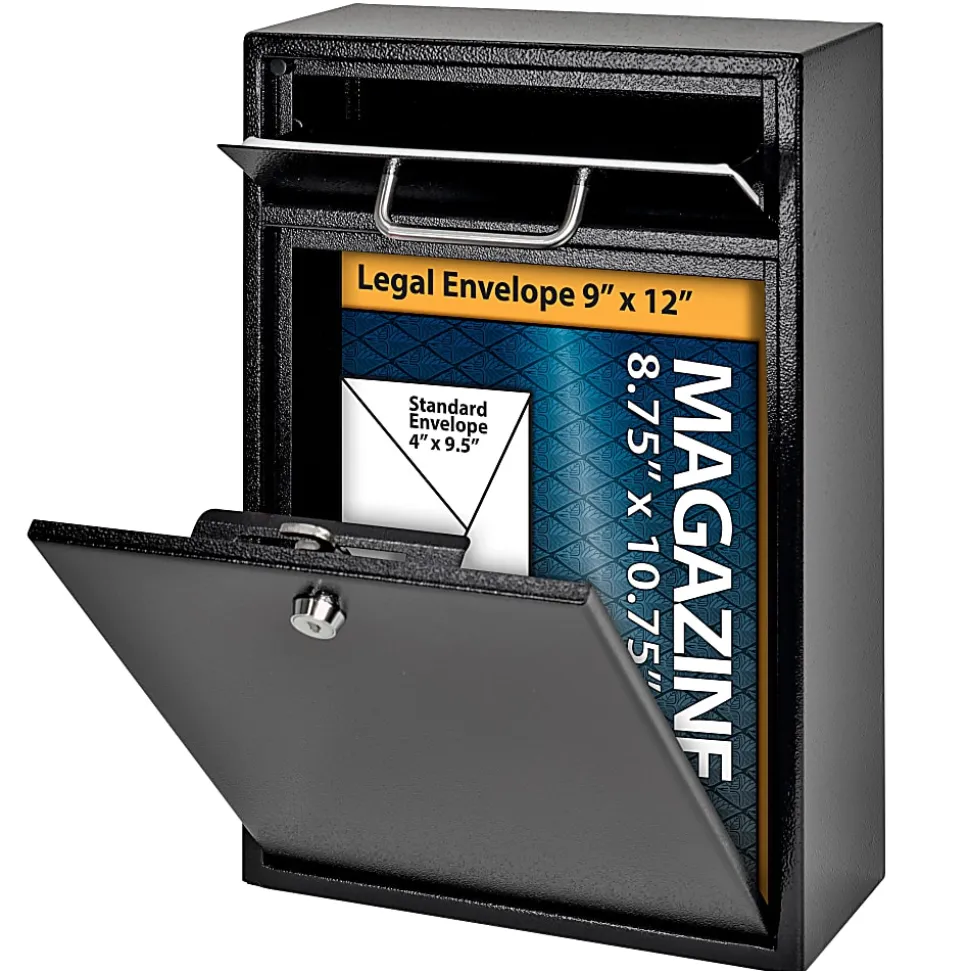 Mail Boss Locking Security Drop Box, 16 1/4"H x 11 1/4"W x 4 3/4"D, Black