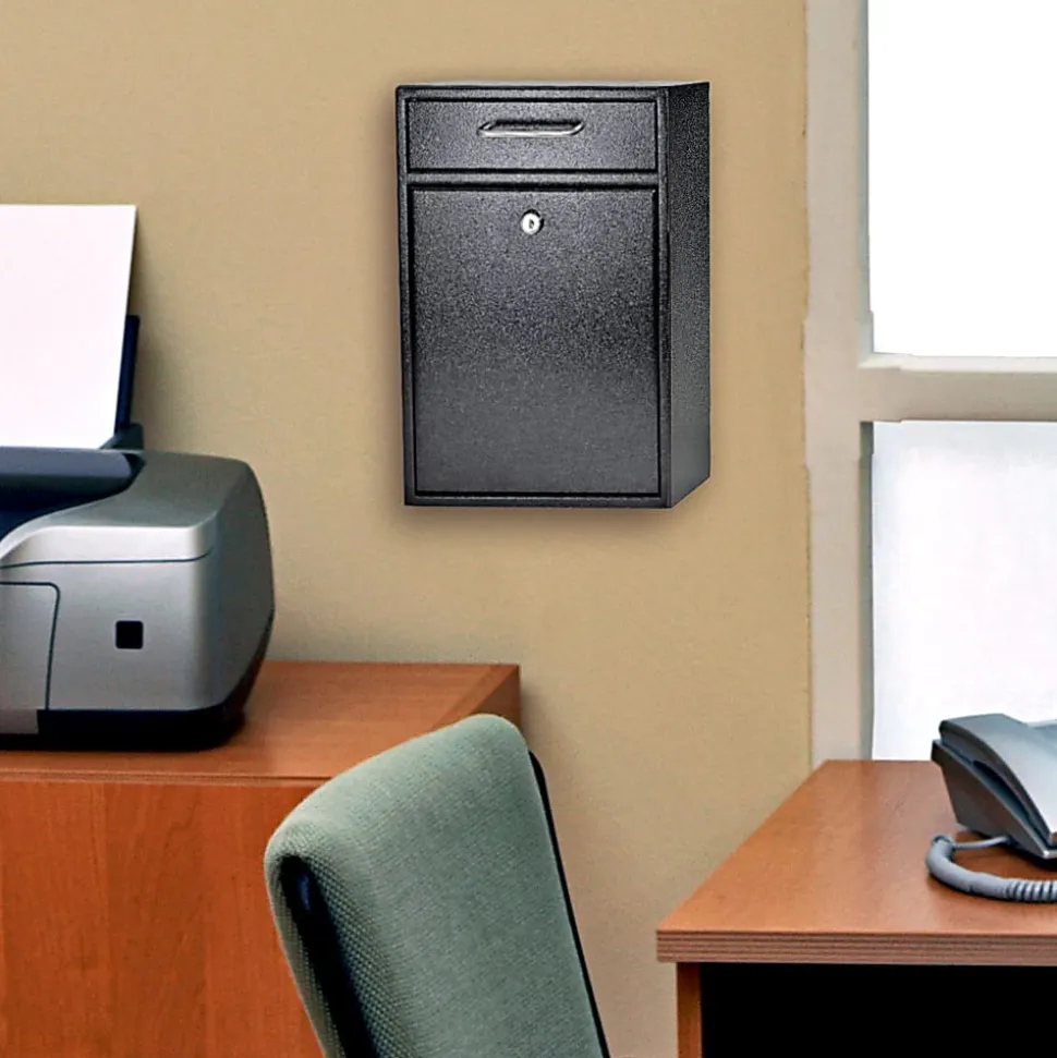 Mail Boss Locking Security Drop Box, 16 1/4"H x 11 1/4"W x 4 3/4"D, Black