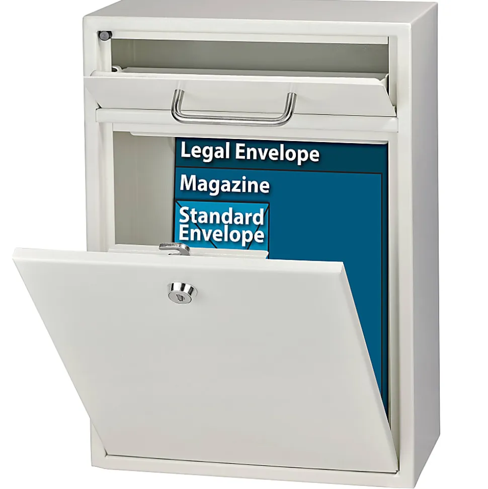 Mail Boss Locking Security Drop Box, 16 1/4"H x 11 1/4"W x 4 3/4"D, White