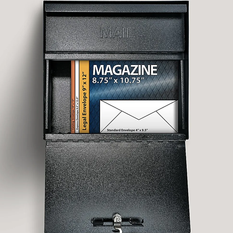 Mail Boss™ Metro Mail Wall Mount Locking Mailbox, 14 3/4"H x 15 2/5"W x 7 1/8"D, Black