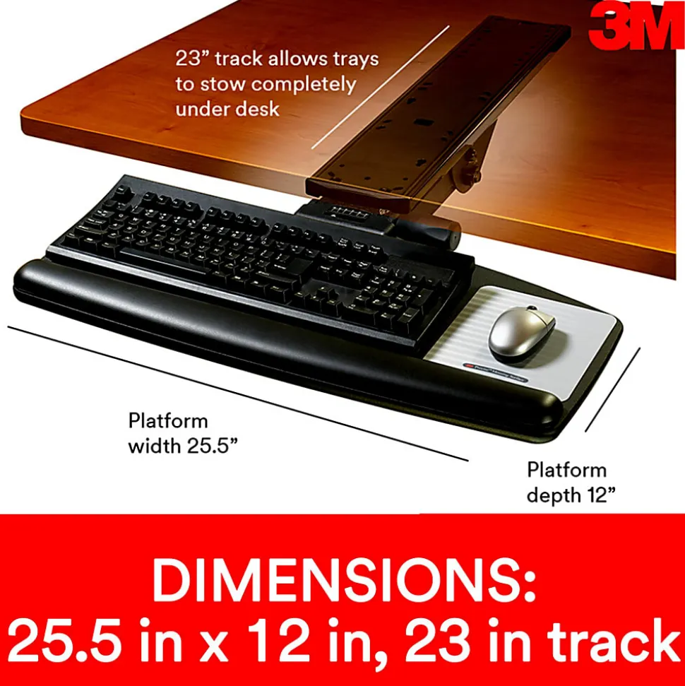 3M™ AKT90LE Adjustable Keyboard Tray, Black/Charcoal