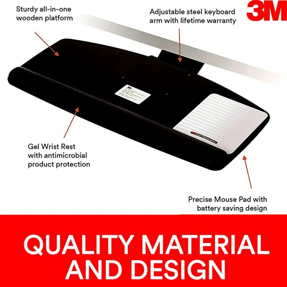 3M™ AKT90LE Adjustable Keyboard Tray, Black/Charcoal
